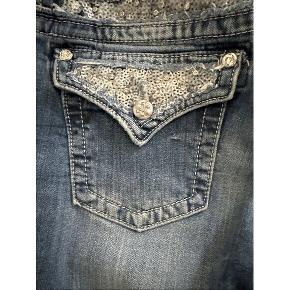 Miss Me Y2K Jeans Bling Rhinestone Back Flap Bootcut MED Wash JE5731E4R Size 31 - Picture 10 of 16